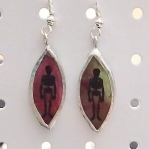Red glass skeleton earrings